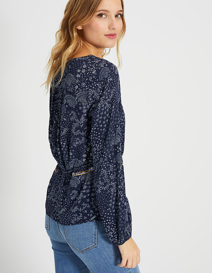 Top marine imprimé foulard I.Code-4 Top marine imprimé foulard I.Code-4
