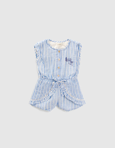 Korte jumpsuit wit en blauw met strepen babymeisjes