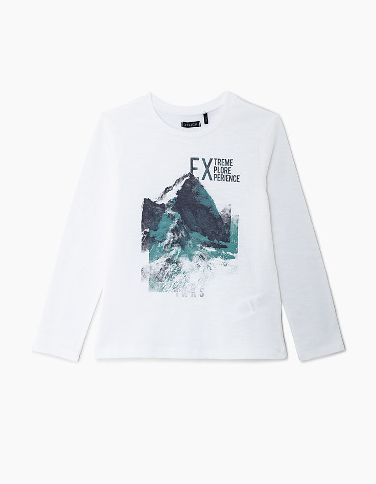 Tee-shirt blanc cassé à visuel montagne garçon -2