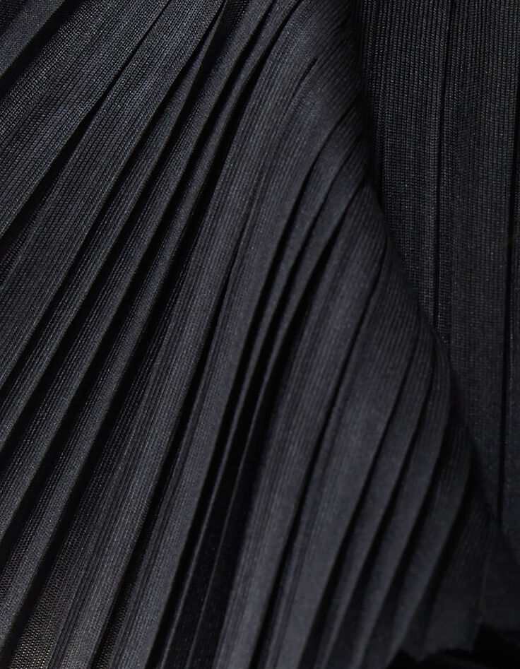 Robe longue noire plissée recyclée Femme-7