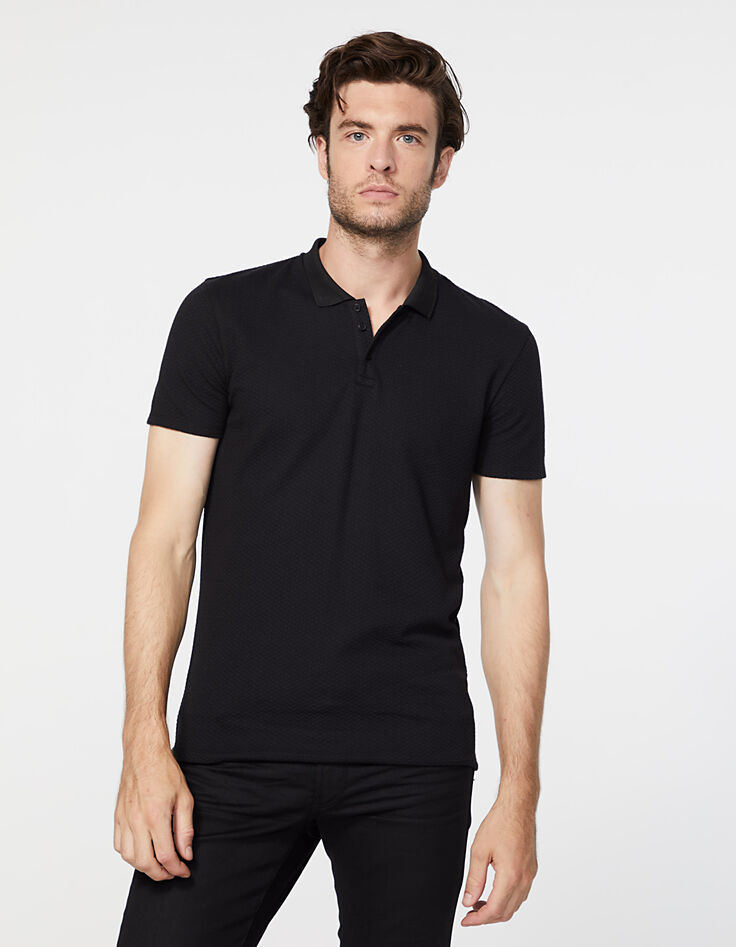 Polo negro relieve espiguilla Hombre-1 Polo negro relieve espiguilla Hombre-1