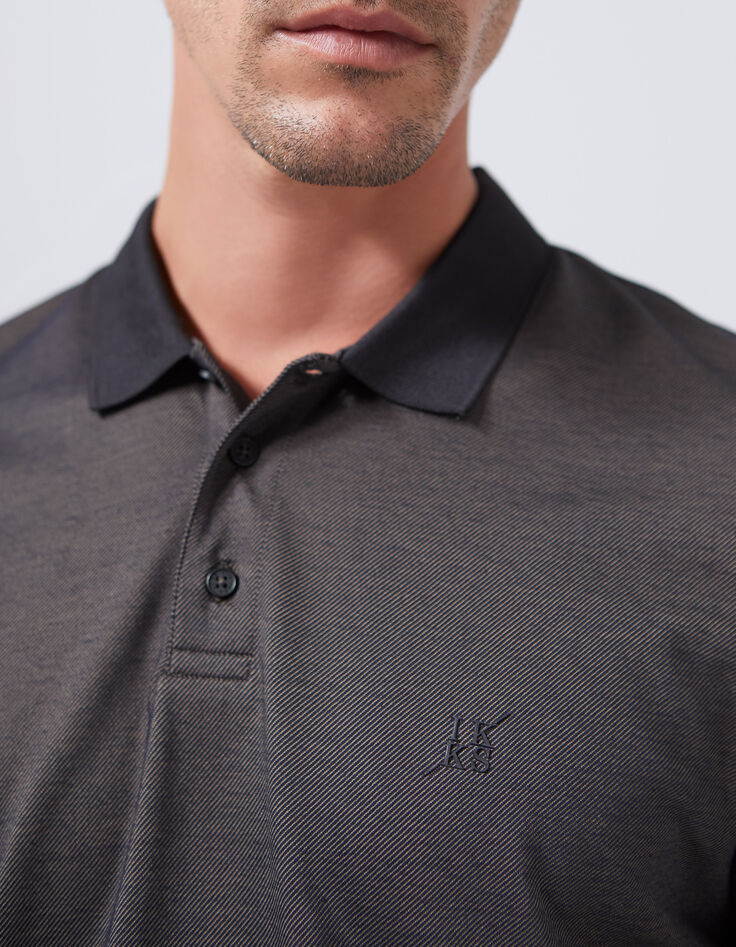 Men’s khaki marl polo shirt with mixed-fabric collar-5 Men’s khaki marl polo shirt with mixed-fabric collar-5