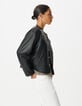 Veste r&eacute;versible noire et motif l&eacute;opard Femme-5