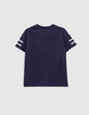 Navy T-shirt bio grijs gestreepte mouwen jongens-3