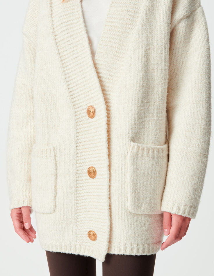 Ecru Damen-Strickjacke, goldfarbener Lurex Loose-Fit-4