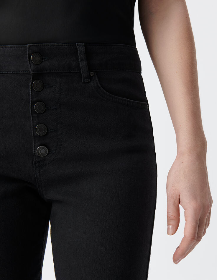 Vaqueros negros rectos de mujer con botones visibles-4