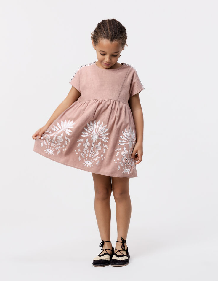 Robe rose broderies épaules et devant fille-1