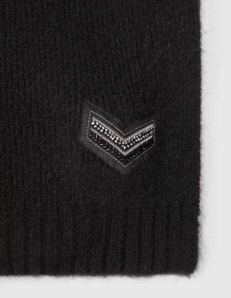 Echarpe noire tricot d&eacute;cor chevron brod&eacute; Femme-3