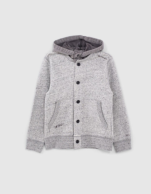 Cardigan gris denim à capuche en jean garçon  - IKKS