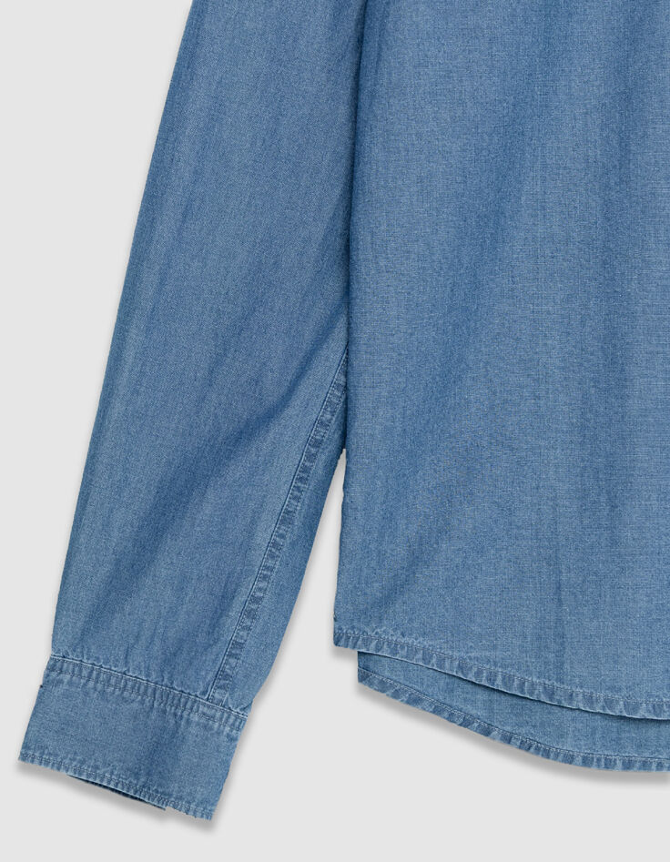 Blaues Chambray-Hemd f&uuml;r Herren mit asymmetrischer Tasche-9