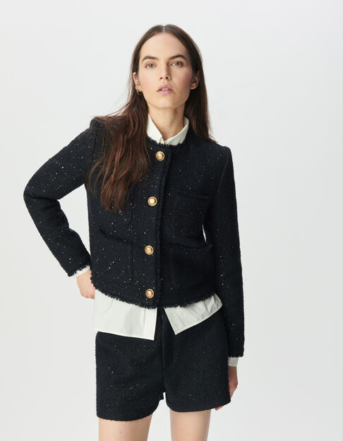 Chaqueta corta azul marino tweed lentejuelas mujer - IKKS