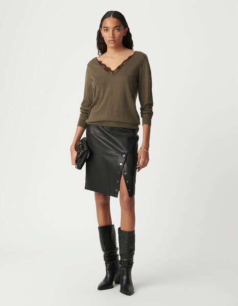 Jersey caqui cuello encaje mujer - IKKS