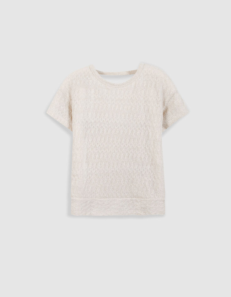Tee-shirt dor&eacute; maille ajour&eacute;e cache-coeur dos Femme-6