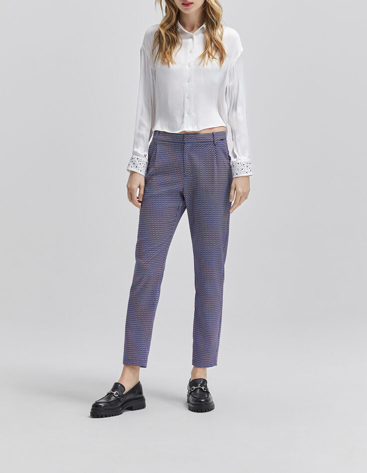 Pantalon blanc LENZING&trade; ECOVERO&trade; imprim&eacute; optique Femme-1