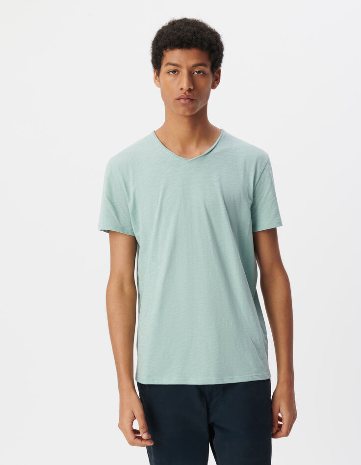 Men’s grey blue organic cotton Essential V-neck T-shirt-2