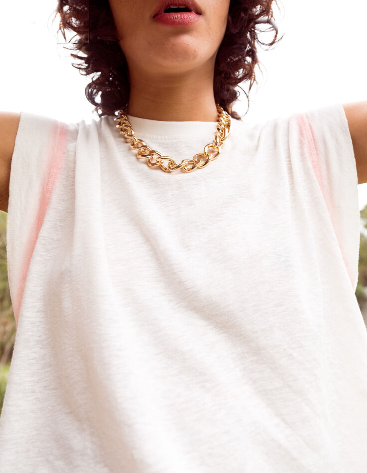 Tee-shirt cropped écru effet spray rose femme-4 Tee-shirt cropped écru effet spray rose femme-4
