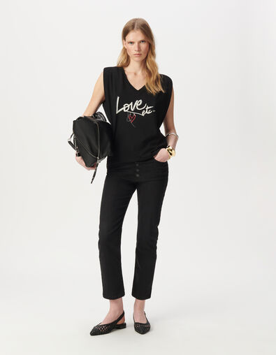 Schwarzes T-Shirt, V-Ausschnitt, Herz - IKKS