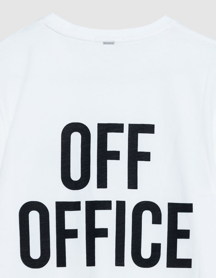 Mujer Cuello redondo blanco de algod&oacute;n org&aacute;nico con mensaje en la espalda-7