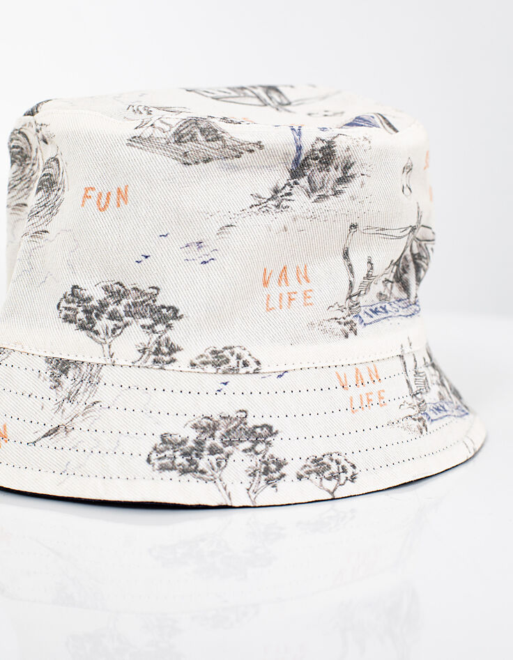 Boys’ printed ecru/navy reversible sun hat-4