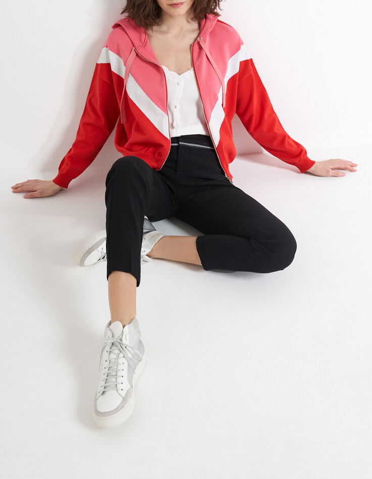 I.Code peach colour block knit hooded cardigan-1 I.Code peach colour block knit hooded cardigan-1