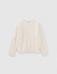 Cremeweißer Mädchenpullover im Ajours-Strick-1