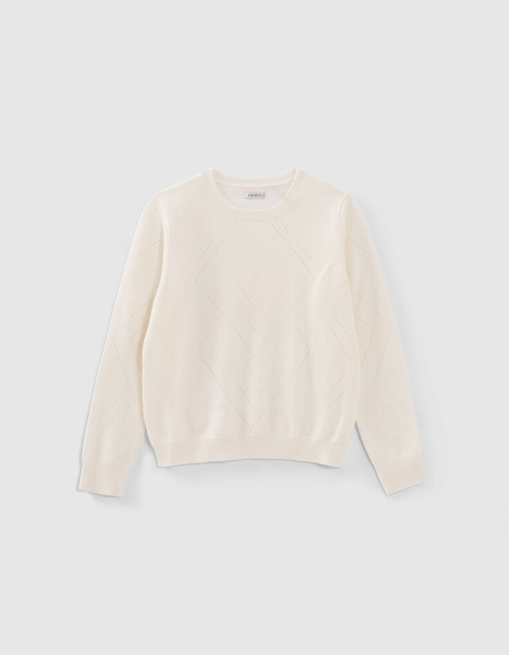 Cremeweißer Mädchenpullover im Ajours-Strick-1 Cremeweißer Mädchenpullover im Ajours-Strick-1