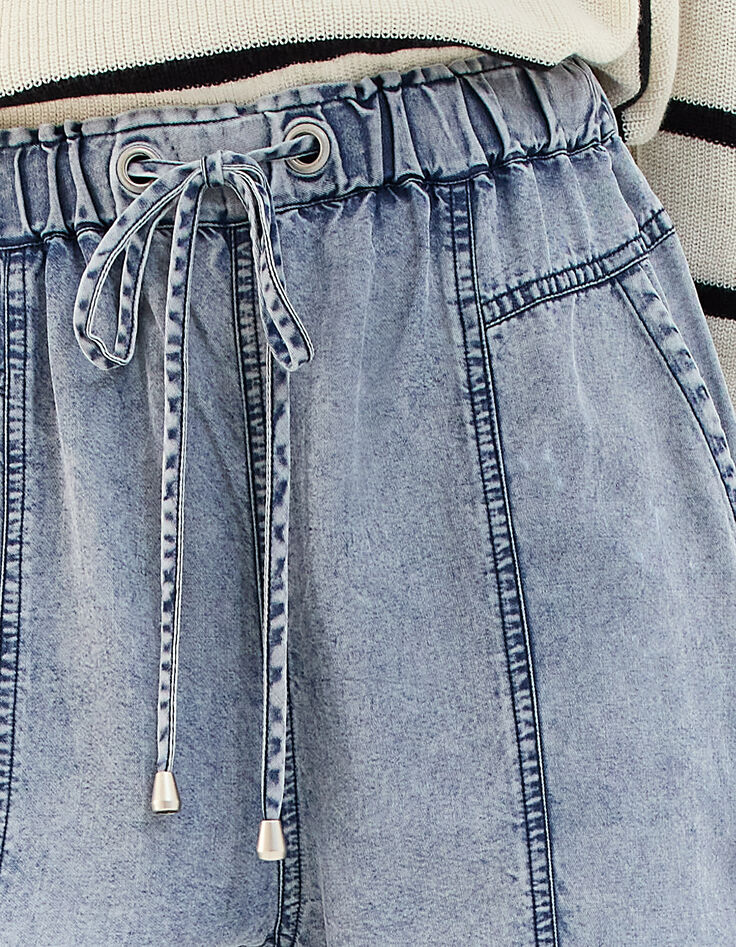 Joggerbroek in blauwe tencel acid wash dames-4