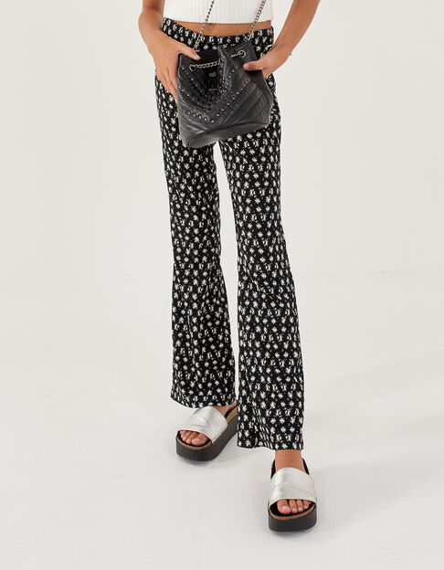 Schwarze Flare-Mädchenhose mit Grafikblumenprint