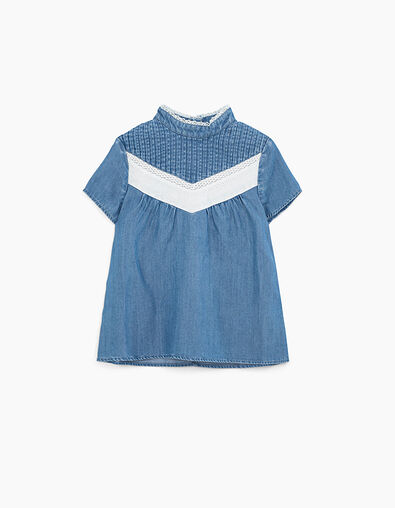 Light blue blouse met kant meisjes - IKKS