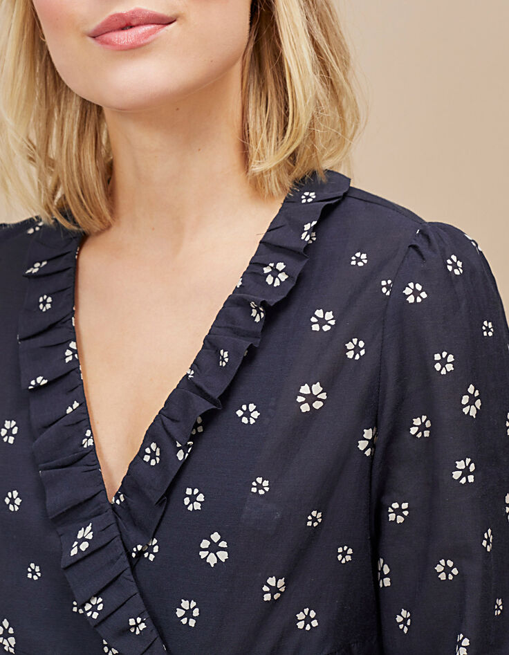 Blusa negra con estampado floral I.Code-3