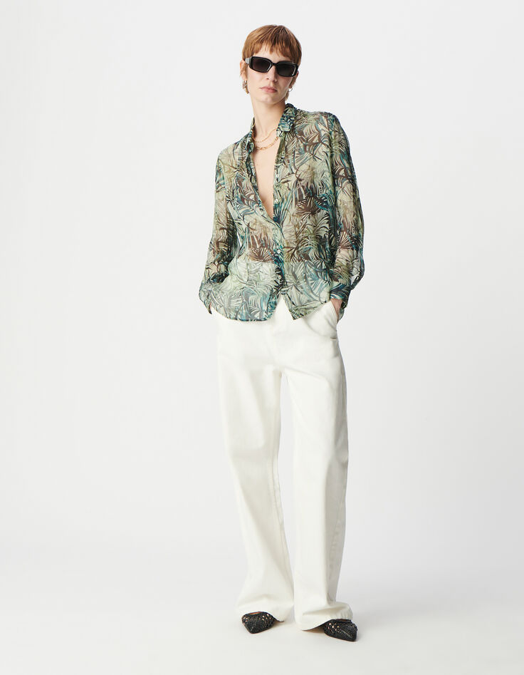 Women's turquoise foliage print shirt-1
