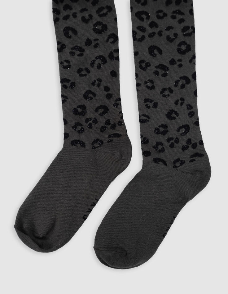 Leotardos caquis punto estampado leopardo lúrex niña-3