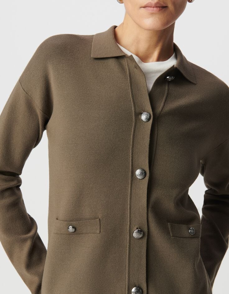 C&aacute;rdigan Chaqueta esp&iacute;ritu de punto caqui Mujer-4