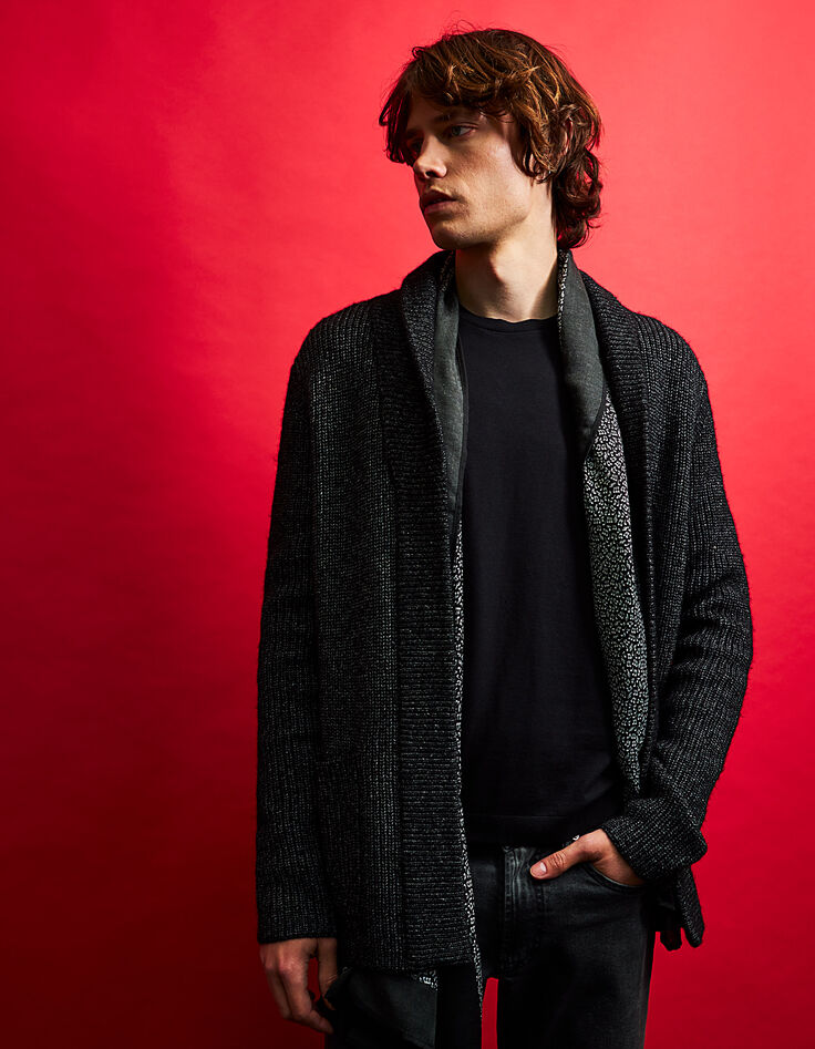 Cardigan noir tricot à col châle Homme-1