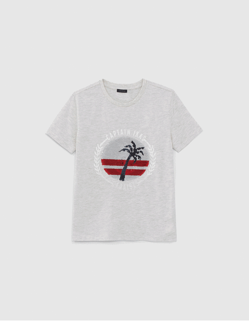 Boys’ marl T-shirt, palm tree/anchor reversible sequins - IKKS