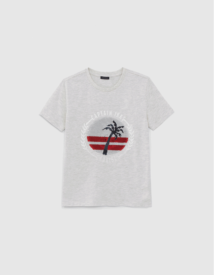 Boys’ marl T-shirt, palm tree/anchor reversible sequins-8