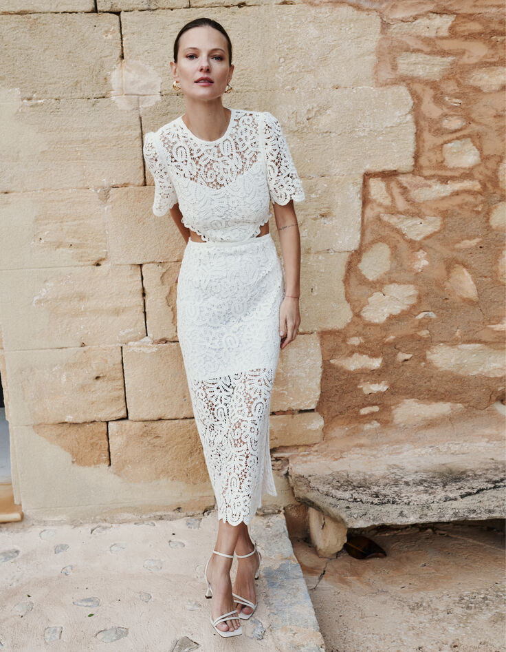 Schickes weißes Makramee-Spitzenkleid für Damen-1