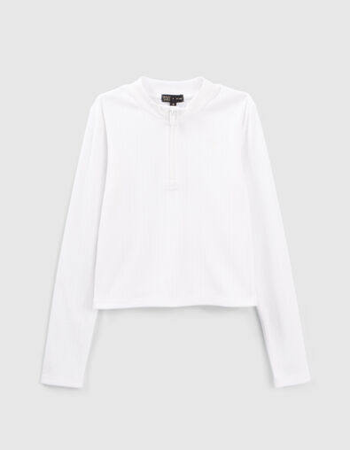 Gebroken wit geribd T-shirt met rits meisjes - IKKS