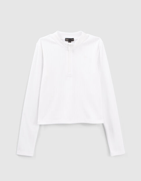 Camiseta blanco roto acanalada cremallera niña