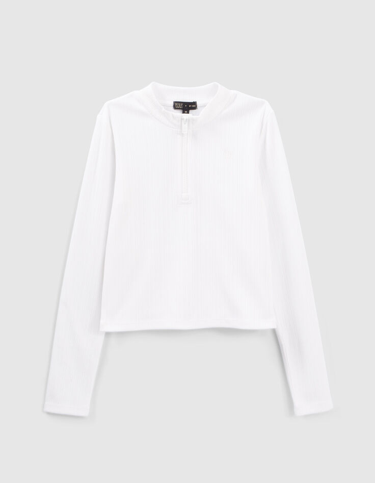Gebroken wit geribd T-shirt met rits meisjes-1