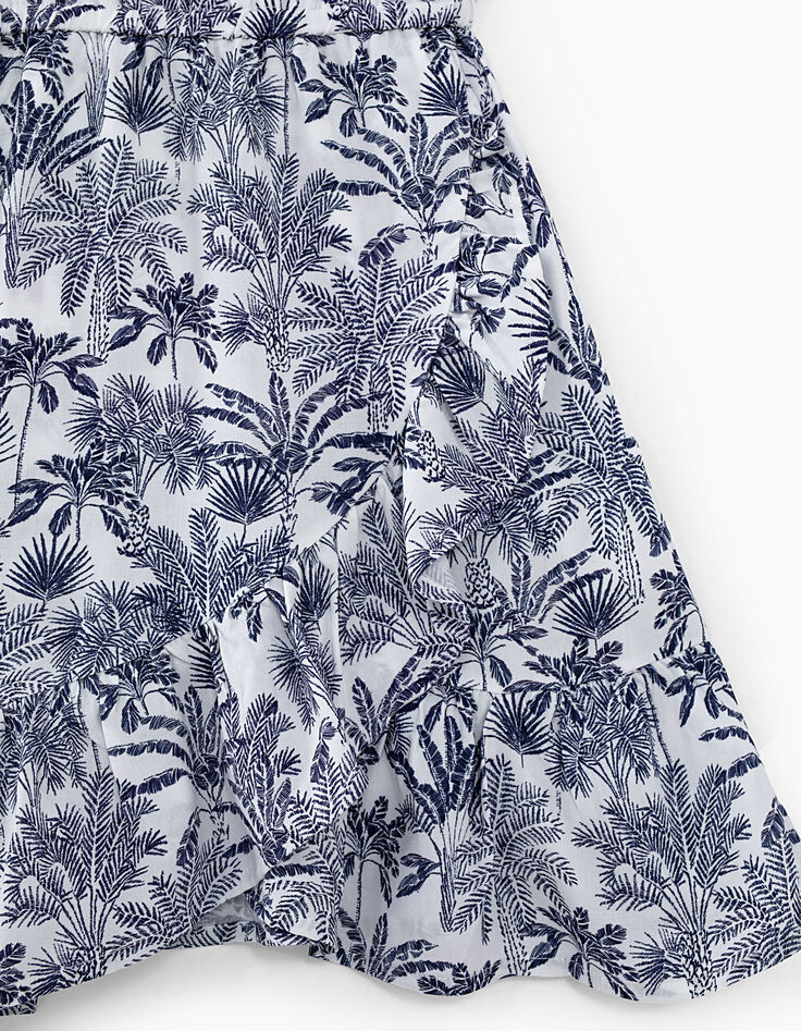 Gebroken witte jurk blauwe palmprint meisjes-5
