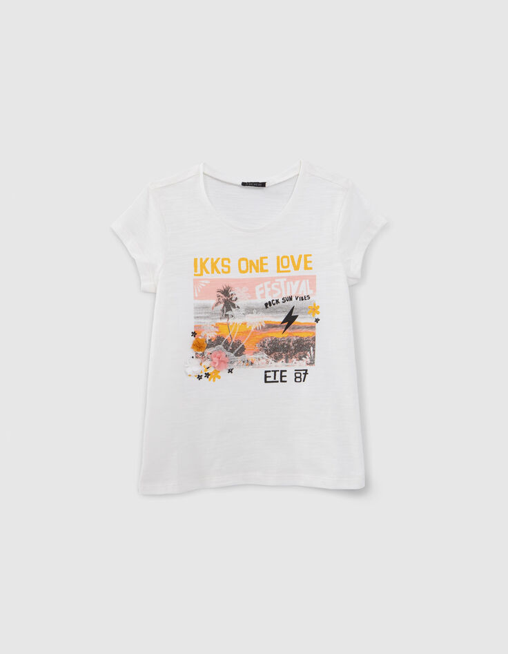 Mädchen-T-Shirt, Biobaumwolle, Motiv Sonnenuntergang, Ecru-2