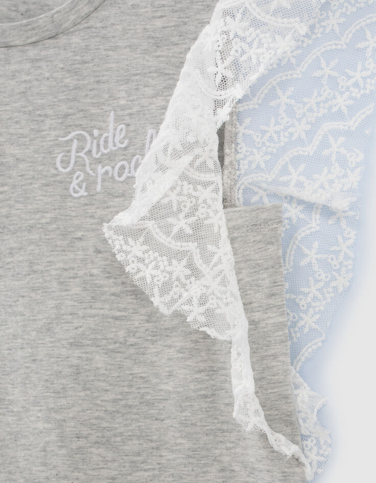 Grijs T-shirt kanten volants mouwinzetten meisjes-4