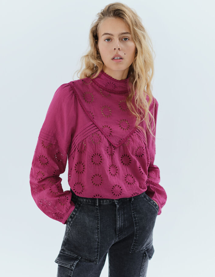 Blusa violeta algodón ecológico flor mujer