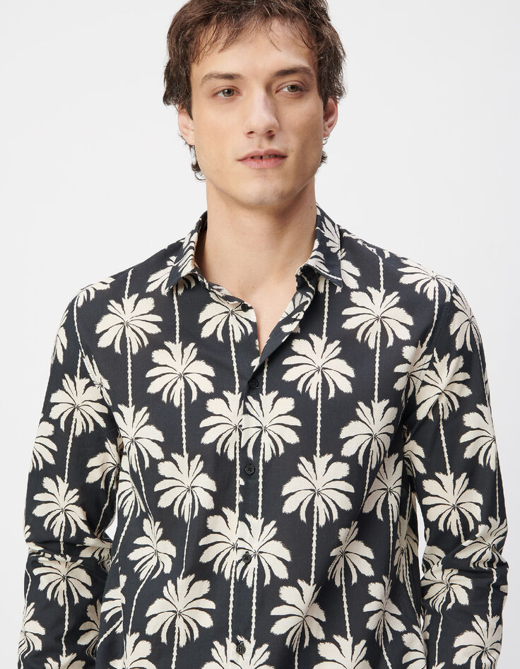 Chemise slim noire coton bio imprim&eacute; palmiers Homme-4