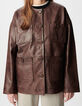 Women's brown faded leather coat with patch pockets-4