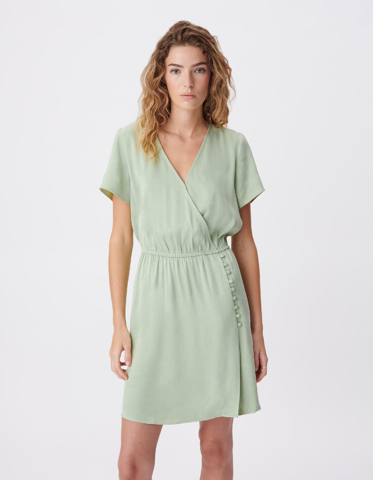 Women&rsquo;s flowing green wrap-style dress-4