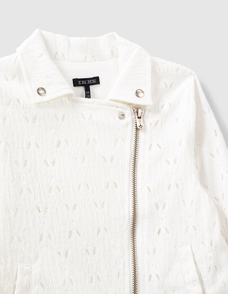 Cardigan blanc cassé en dentelle esprit motard fille-5 Cardigan blanc cassé en dentelle esprit motard fille-5