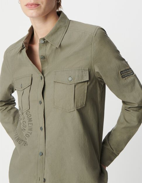 Chemise army kaki coton bio message spirale clout&eacute; Femme - IKKS
