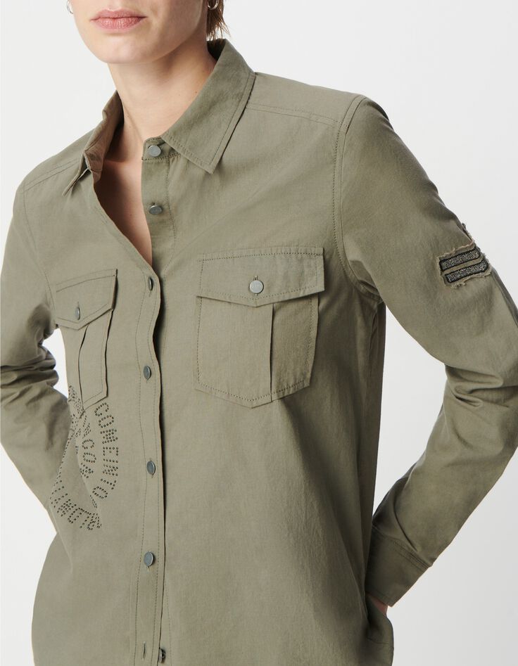 Chemise army kaki coton bio message spirale clout&eacute; Femme-2